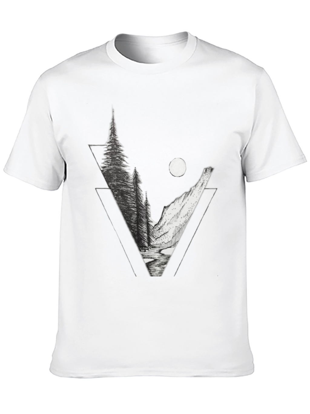 Geometric Mountain Scene Graphic Tee - Black