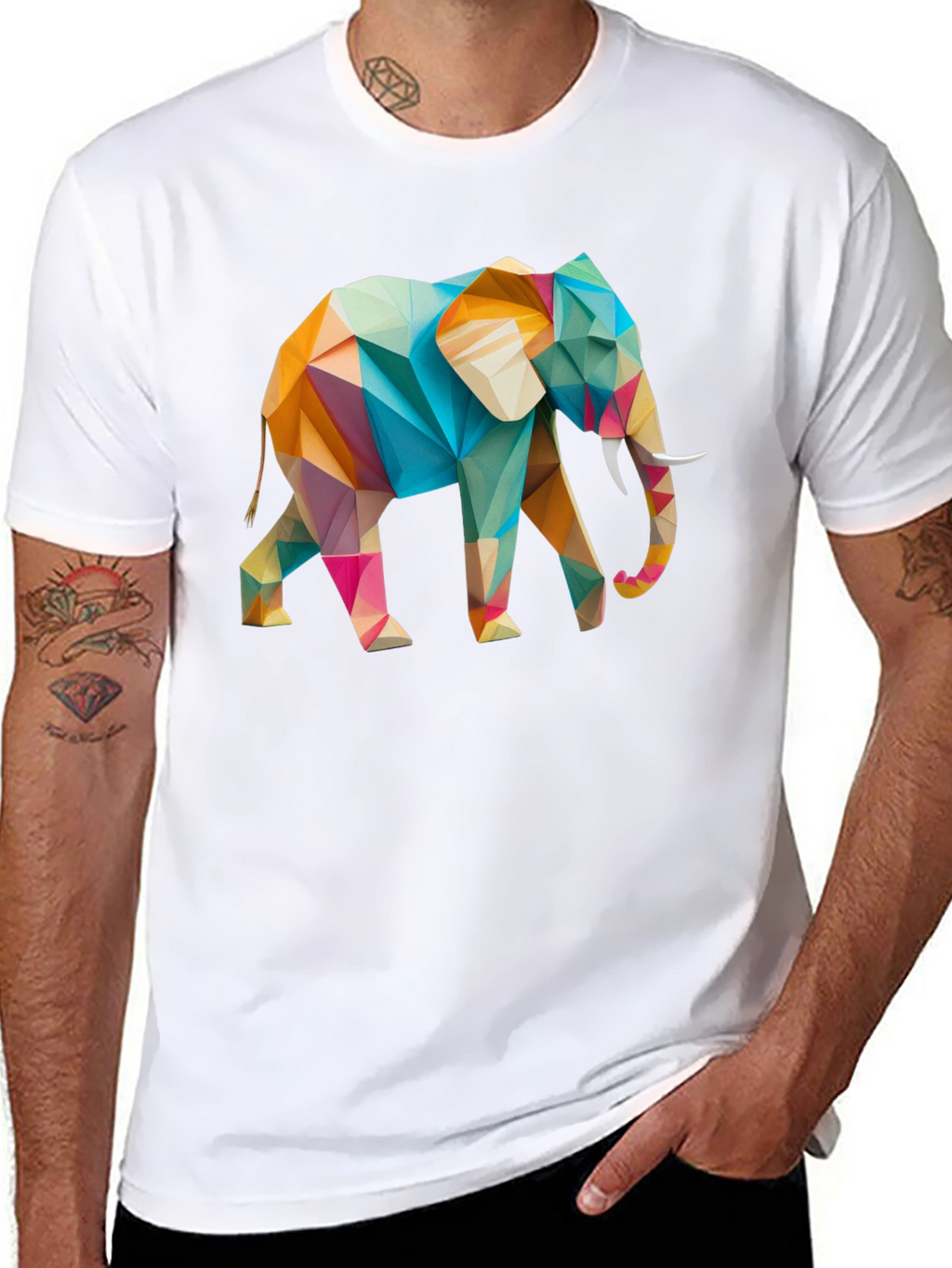 Geometric Elephant Graphic Black T-Shirt