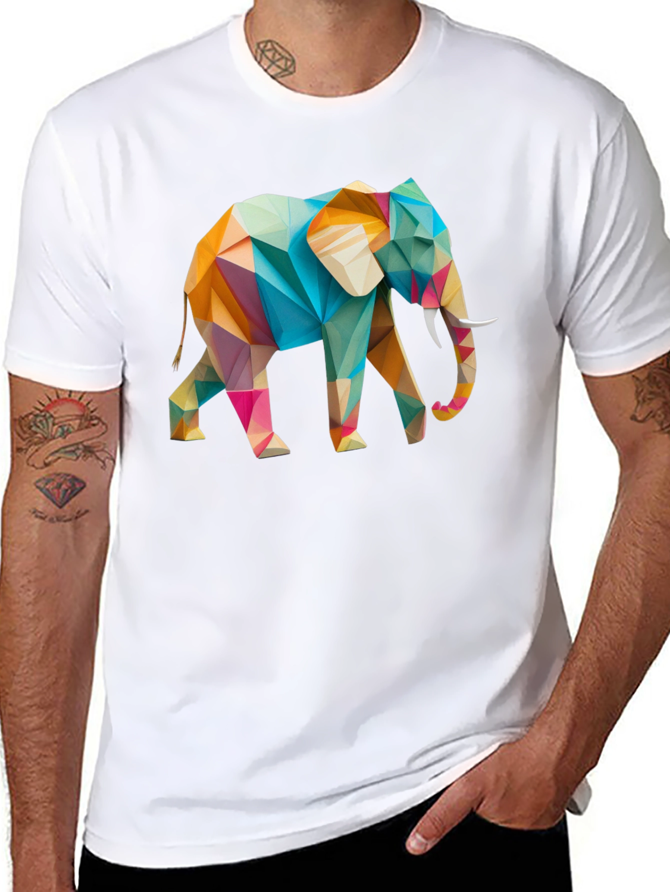 Geometric Elephant Graphic Black T-Shirt