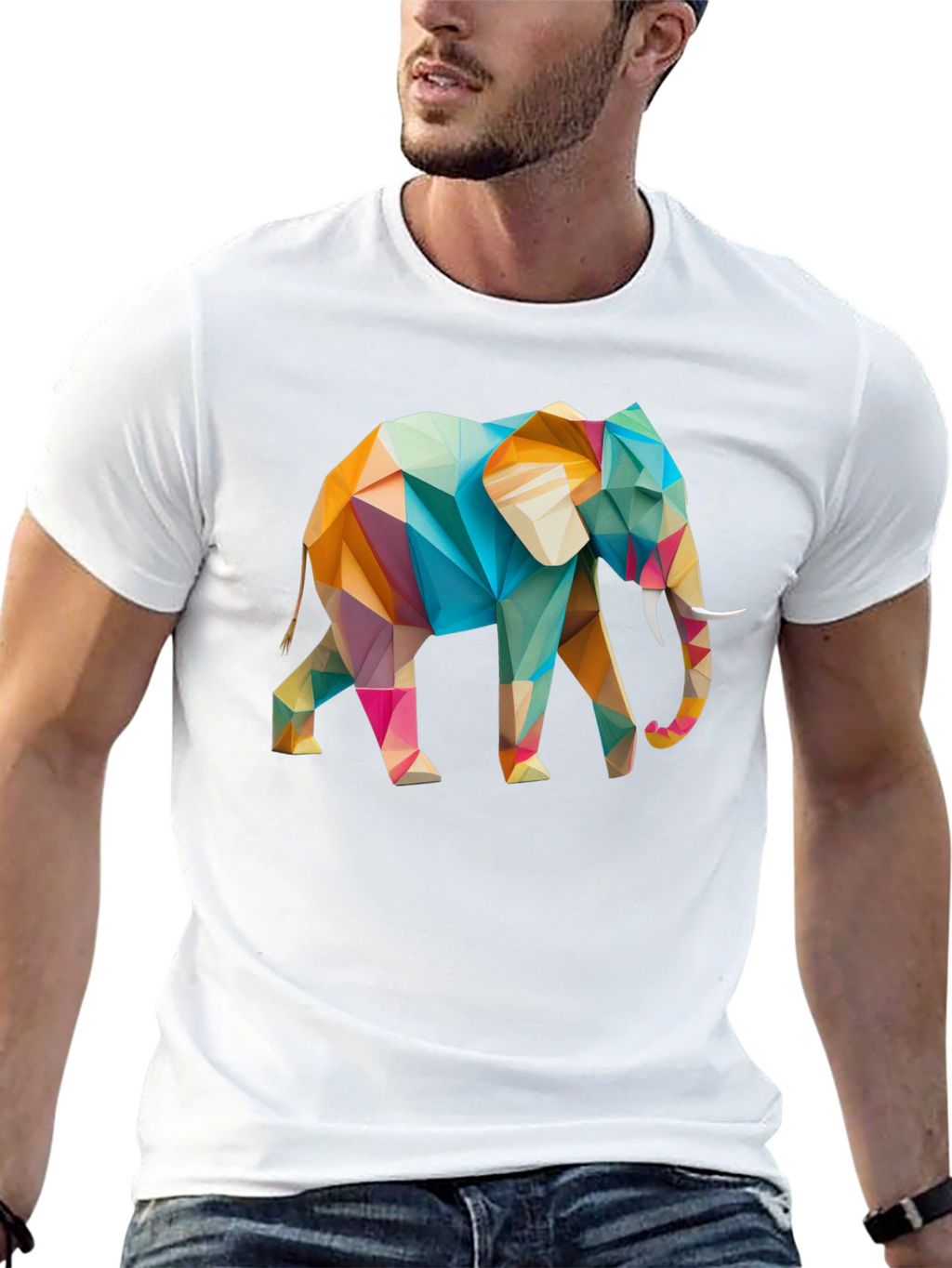 Geometric Elephant Graphic Black T-Shirt