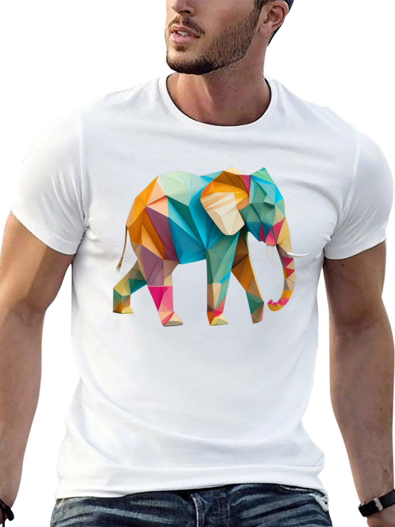 Geometric Elephant Graphic Black T-Shirt