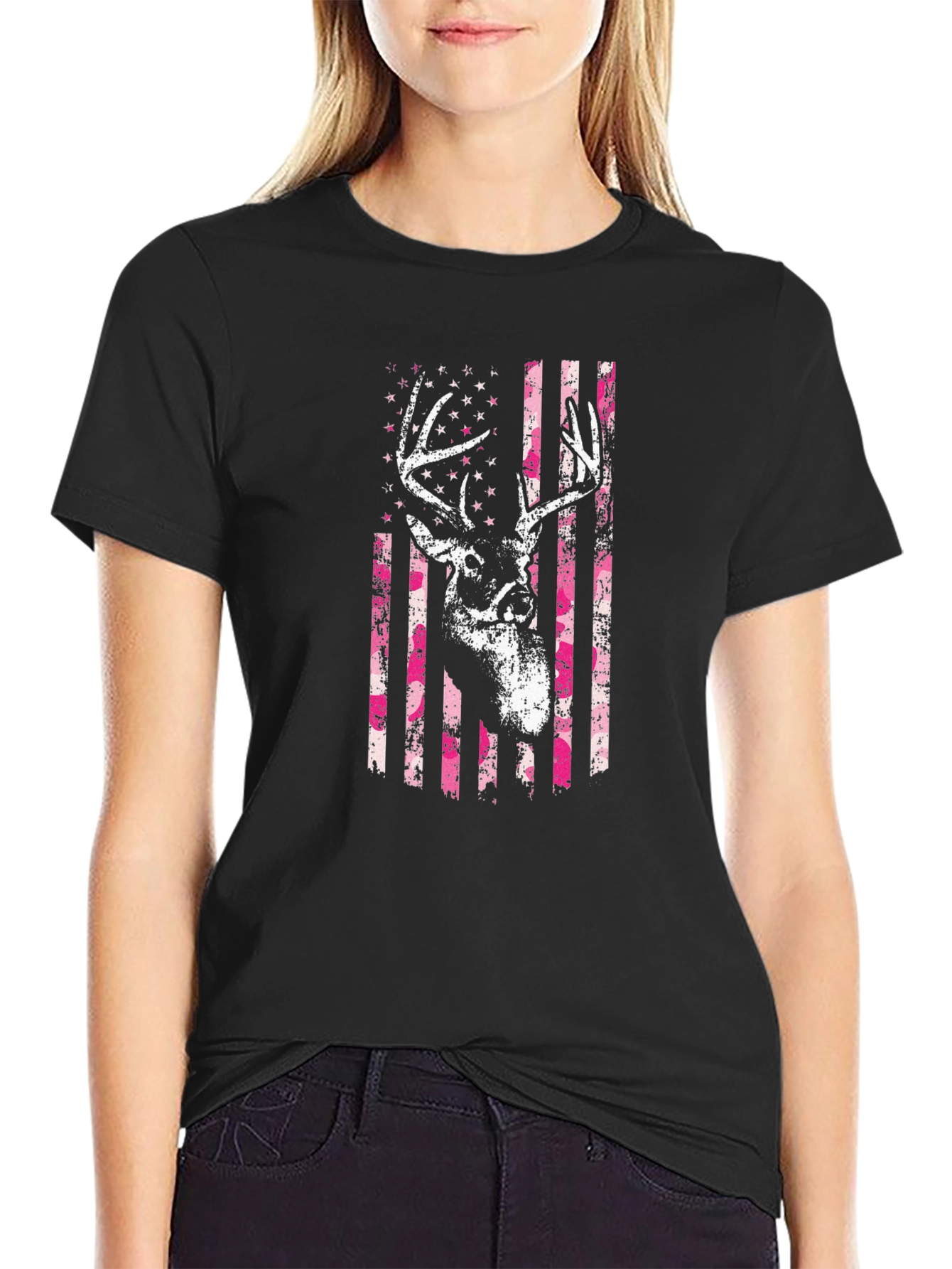 Deer American Flag Graphic T-Shirt