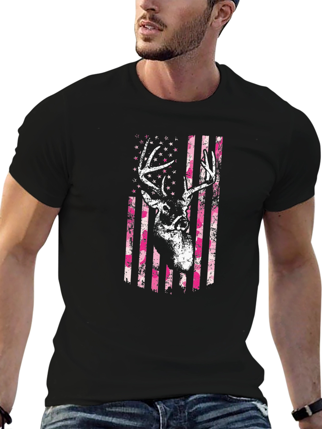 Deer American Flag Graphic T-Shirt
