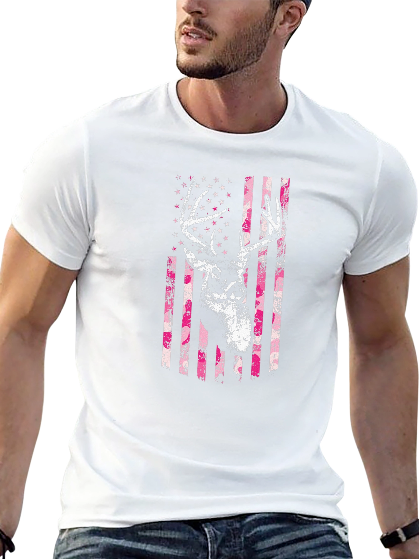 Deer American Flag Graphic T-Shirt