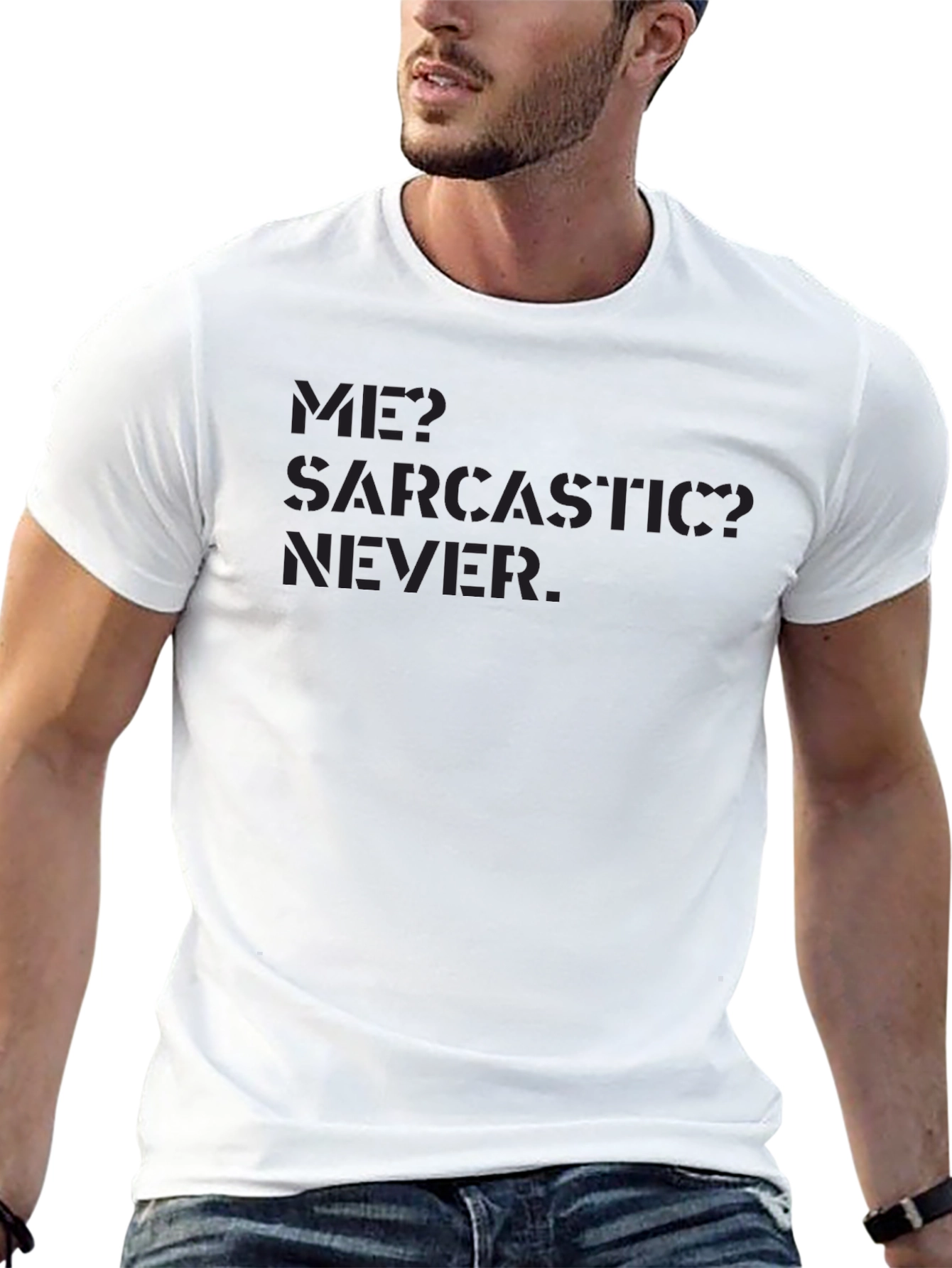 Sarcastic Never T-Shirt - Black Crew Neck