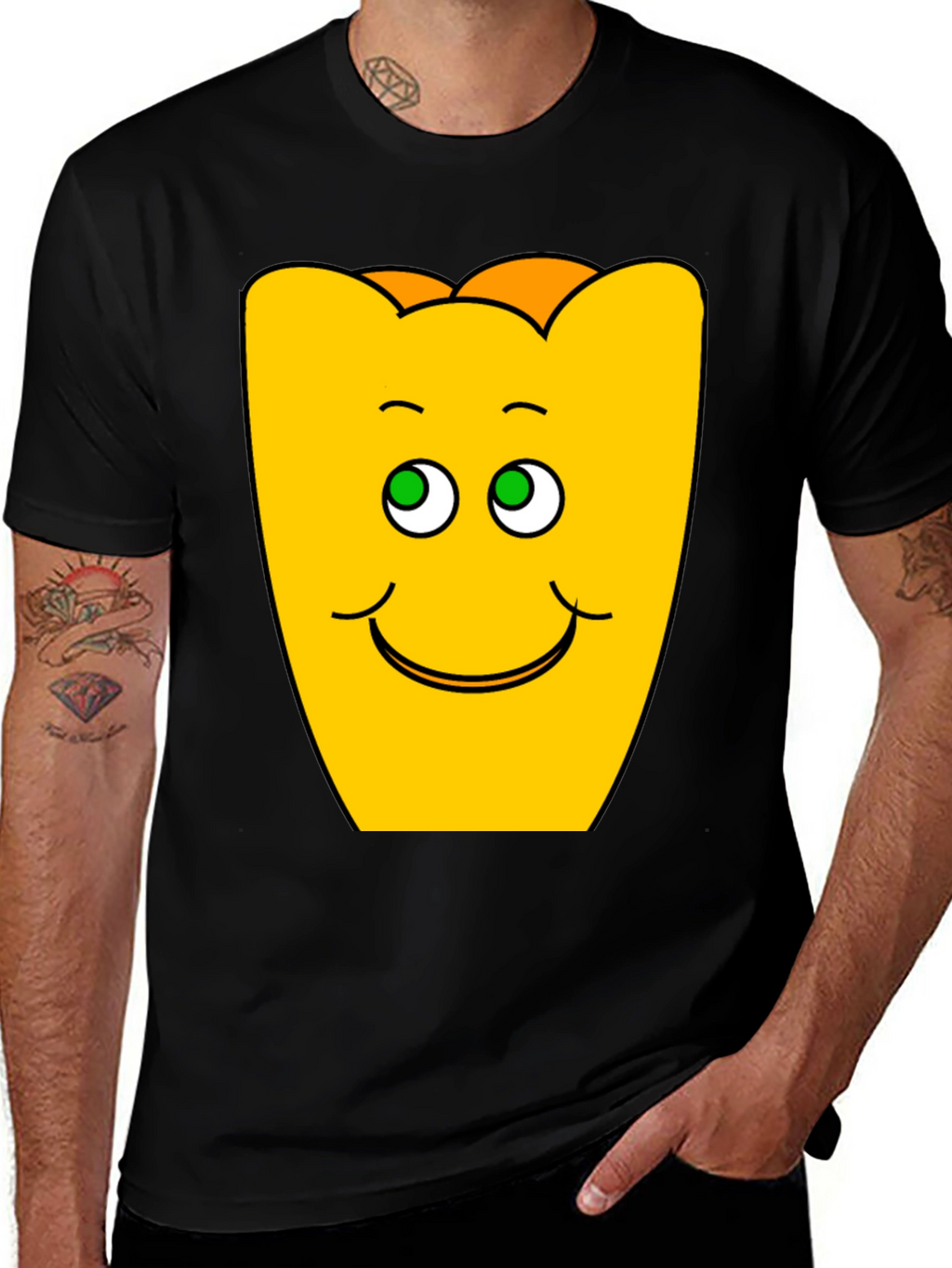 Funny Smiling Yellow Character Black T-Shirt