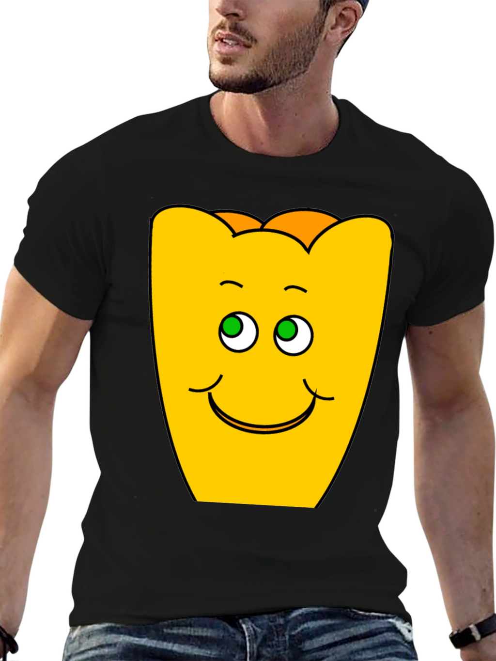 Funny Smiling Yellow Character Black T-Shirt
