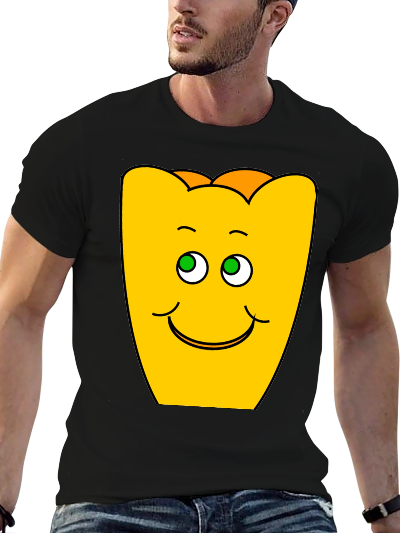 Funny Smiling Yellow Character Black T-Shirt