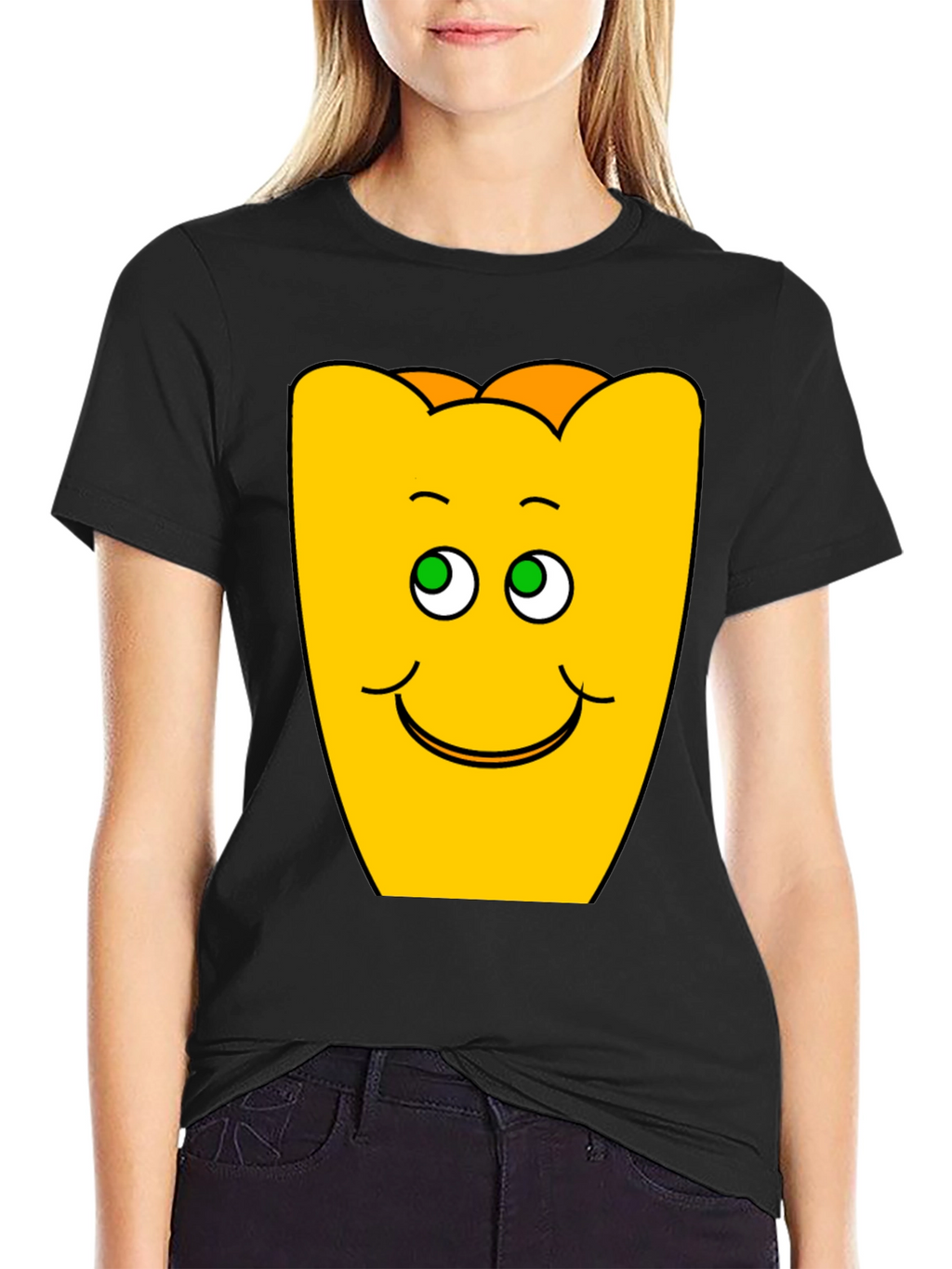 Funny Smiling Yellow Character Black T-Shirt