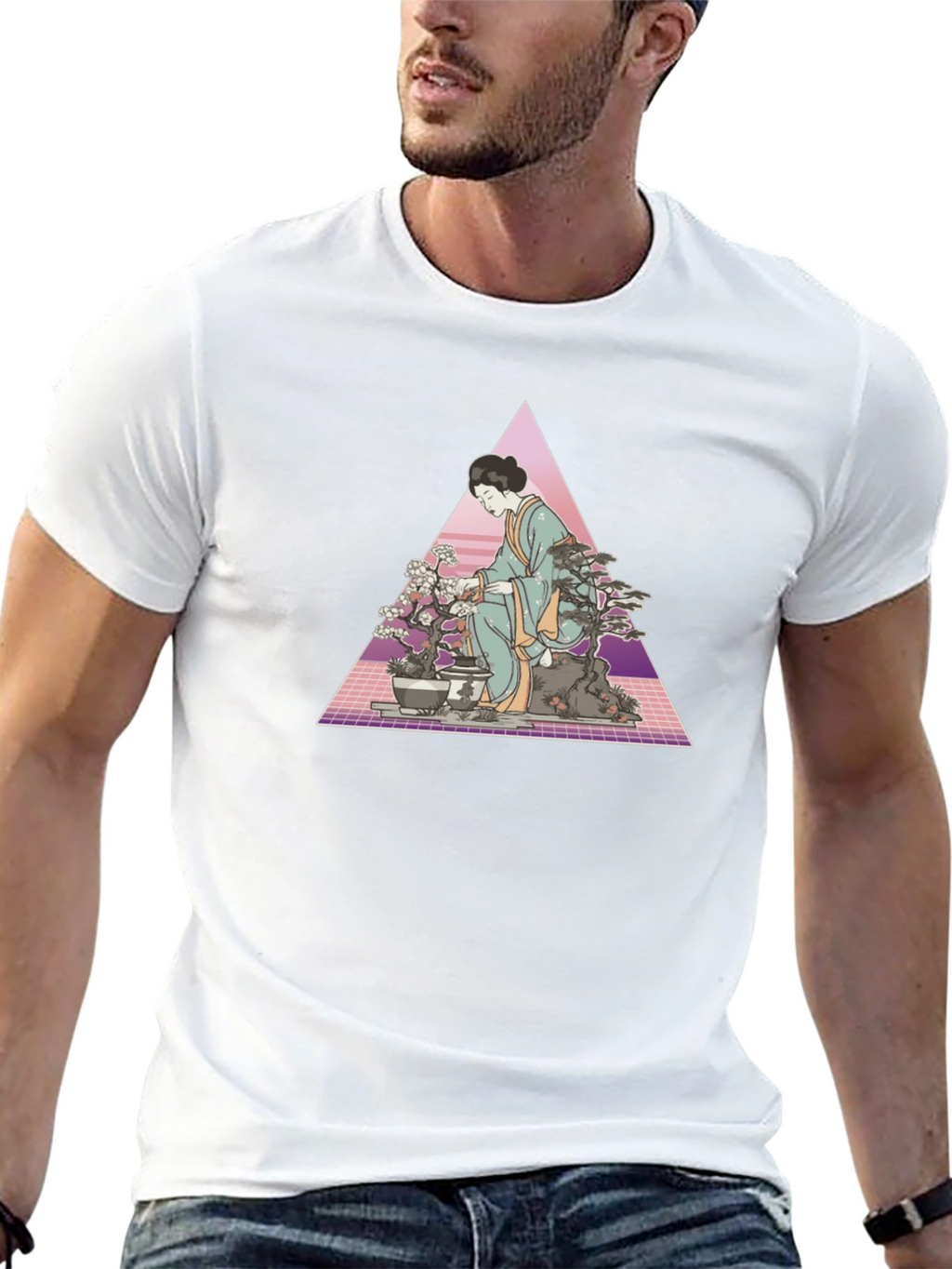 Geisha Bonsai Retro T-Shirt - Unique Graphic Tee