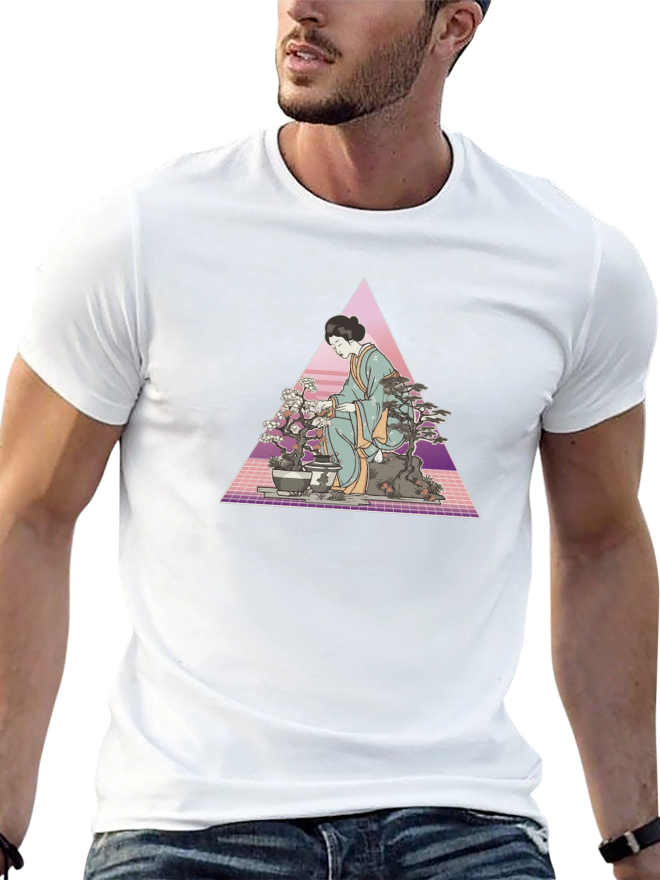 Geisha Bonsai Retro T-Shirt - Unique Graphic Tee