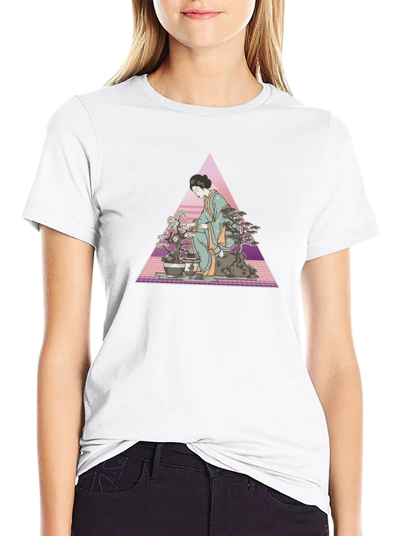Geisha Bonsai Retro T-Shirt - Unique Graphic Tee