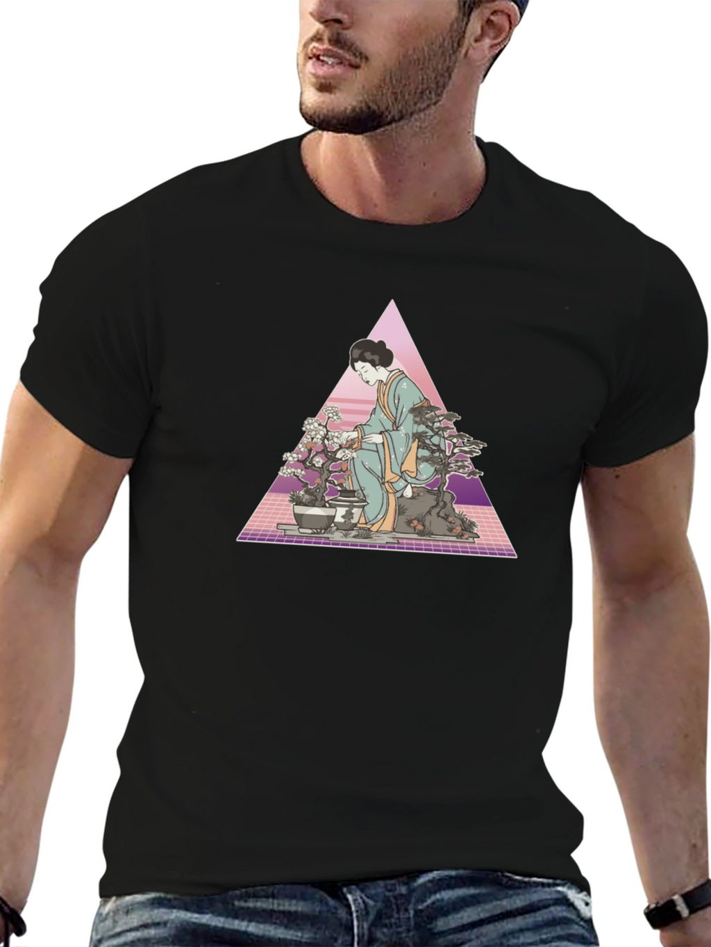 Geisha Bonsai Retro T-Shirt - Unique Graphic Tee