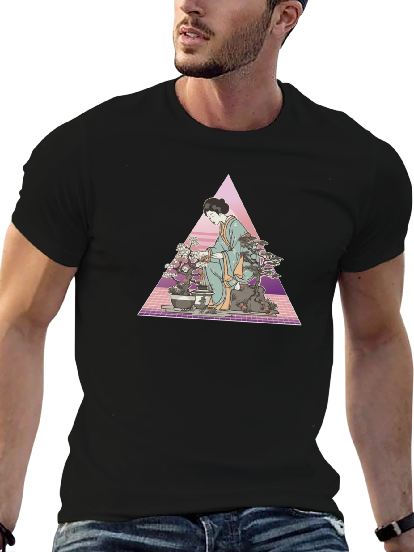 Geisha Bonsai Retro T-Shirt - Unique Graphic Tee