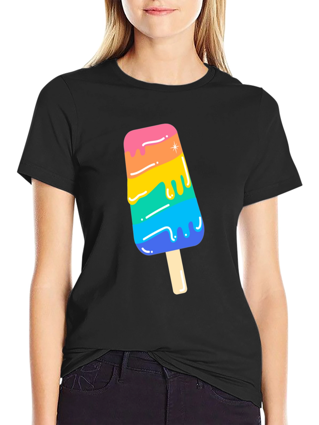 Rainbow Popsicle Graphic Tee - Black Unisex T-Shirt