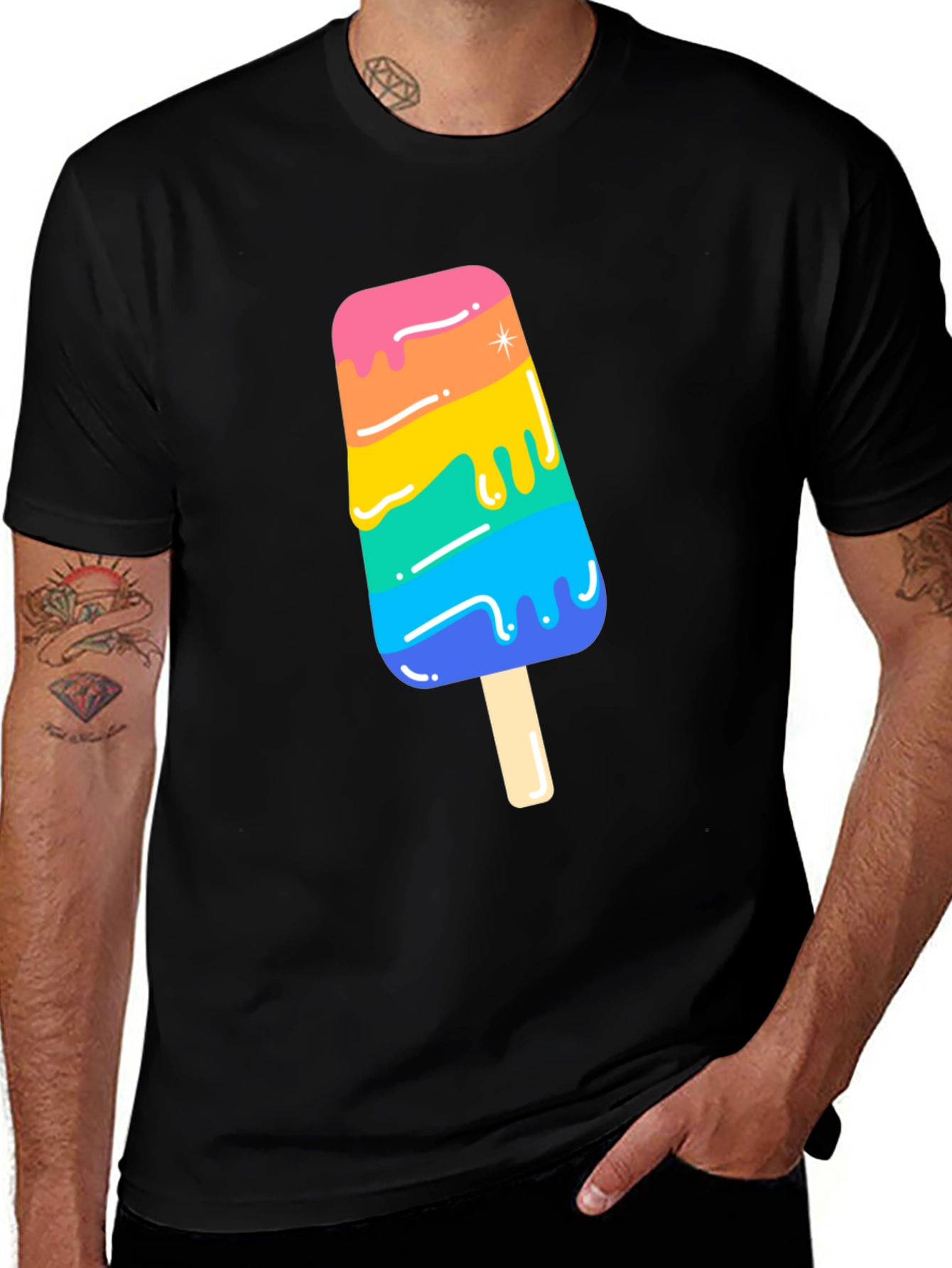 Rainbow Popsicle Graphic Tee - Black Unisex T-Shirt