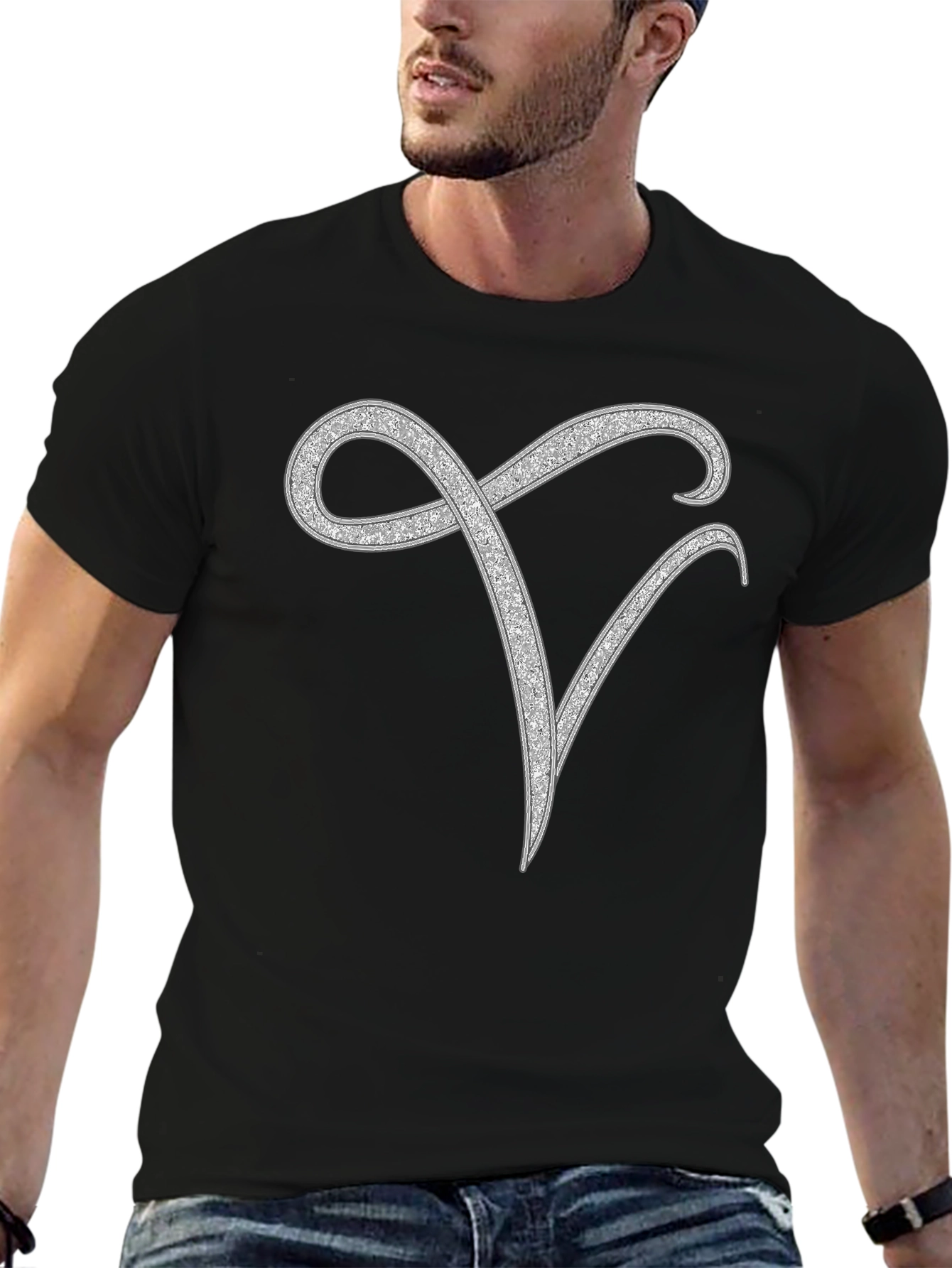 Elegant Monogram V Black T-Shirt
