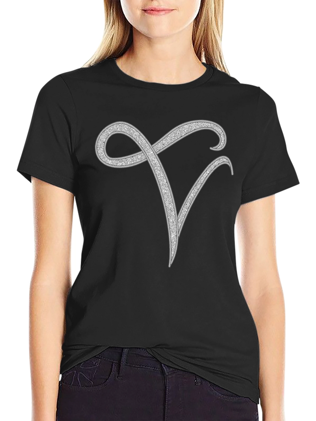 Elegant Monogram V Black T-Shirt