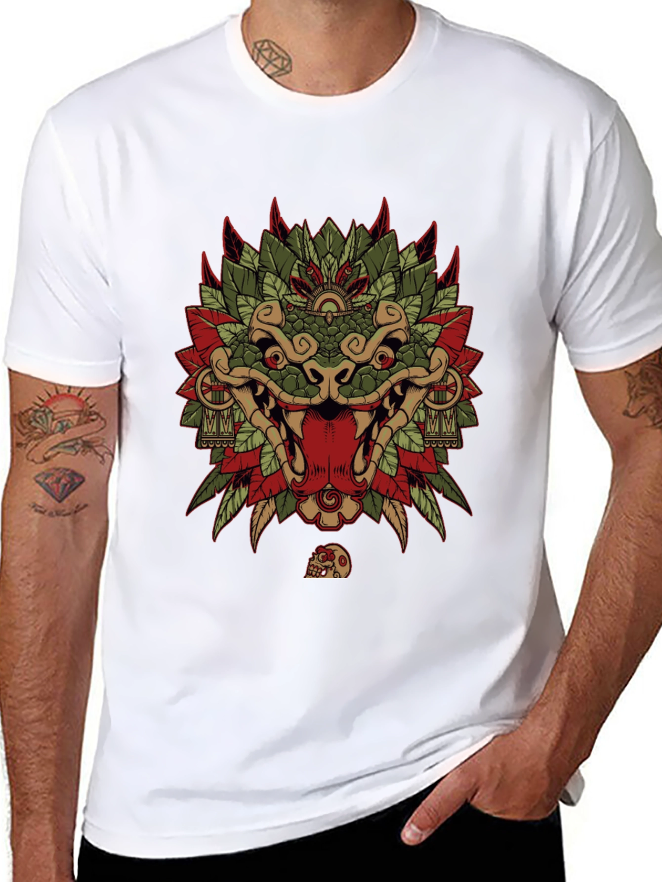 Aztec Serpent God Graphic Tee - Black