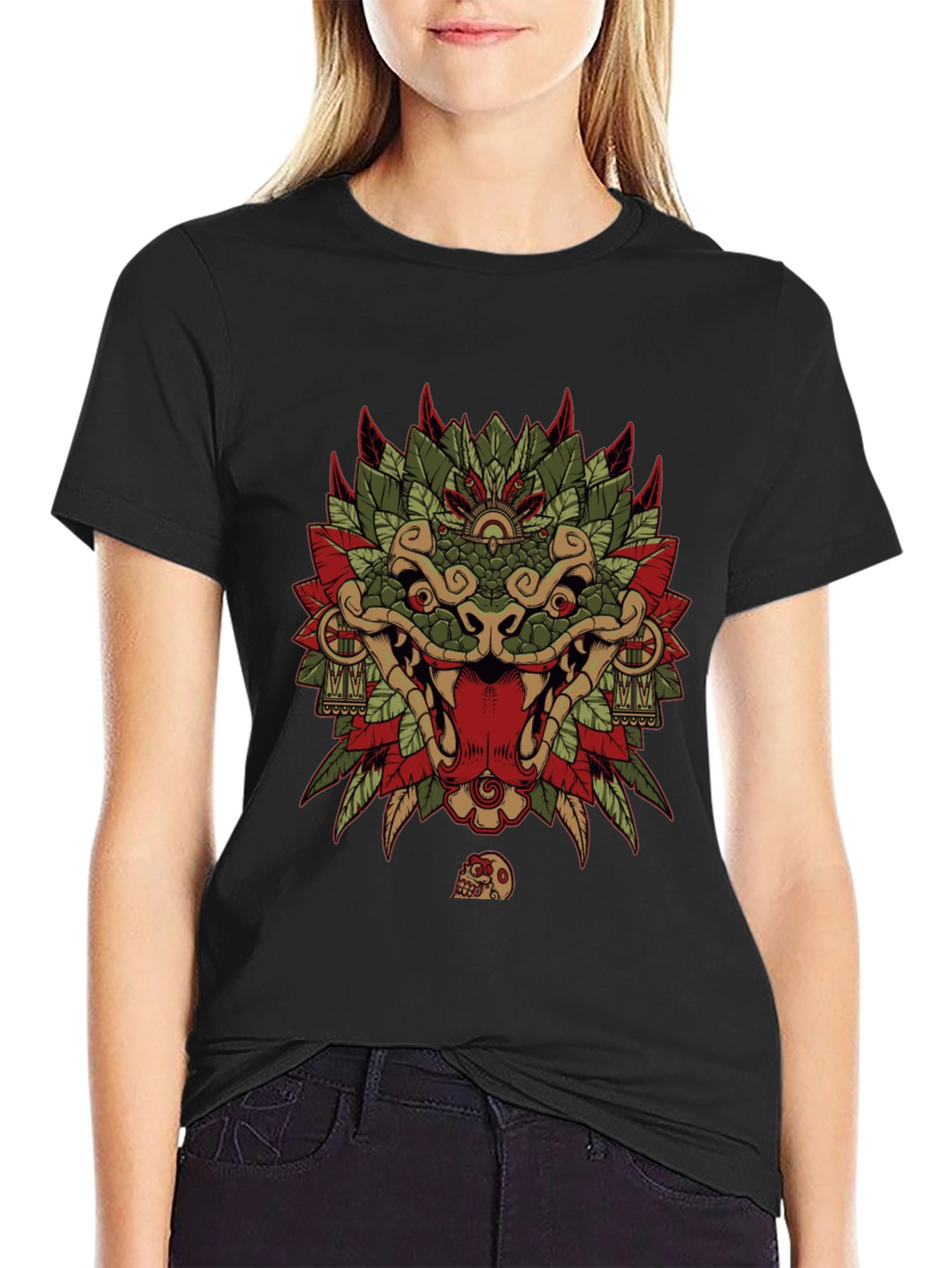 Aztec Serpent God Graphic Tee - Black