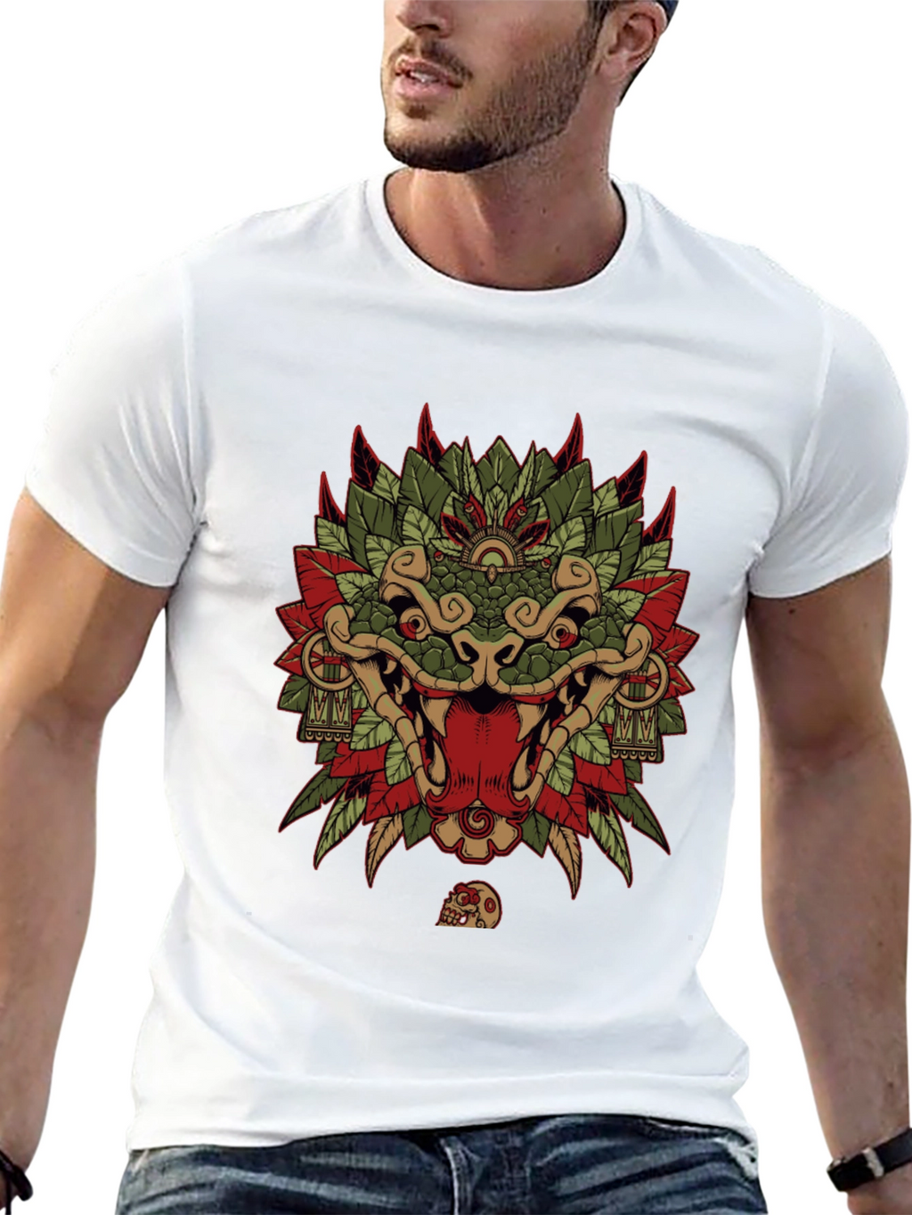Aztec Serpent God Graphic Tee - Black