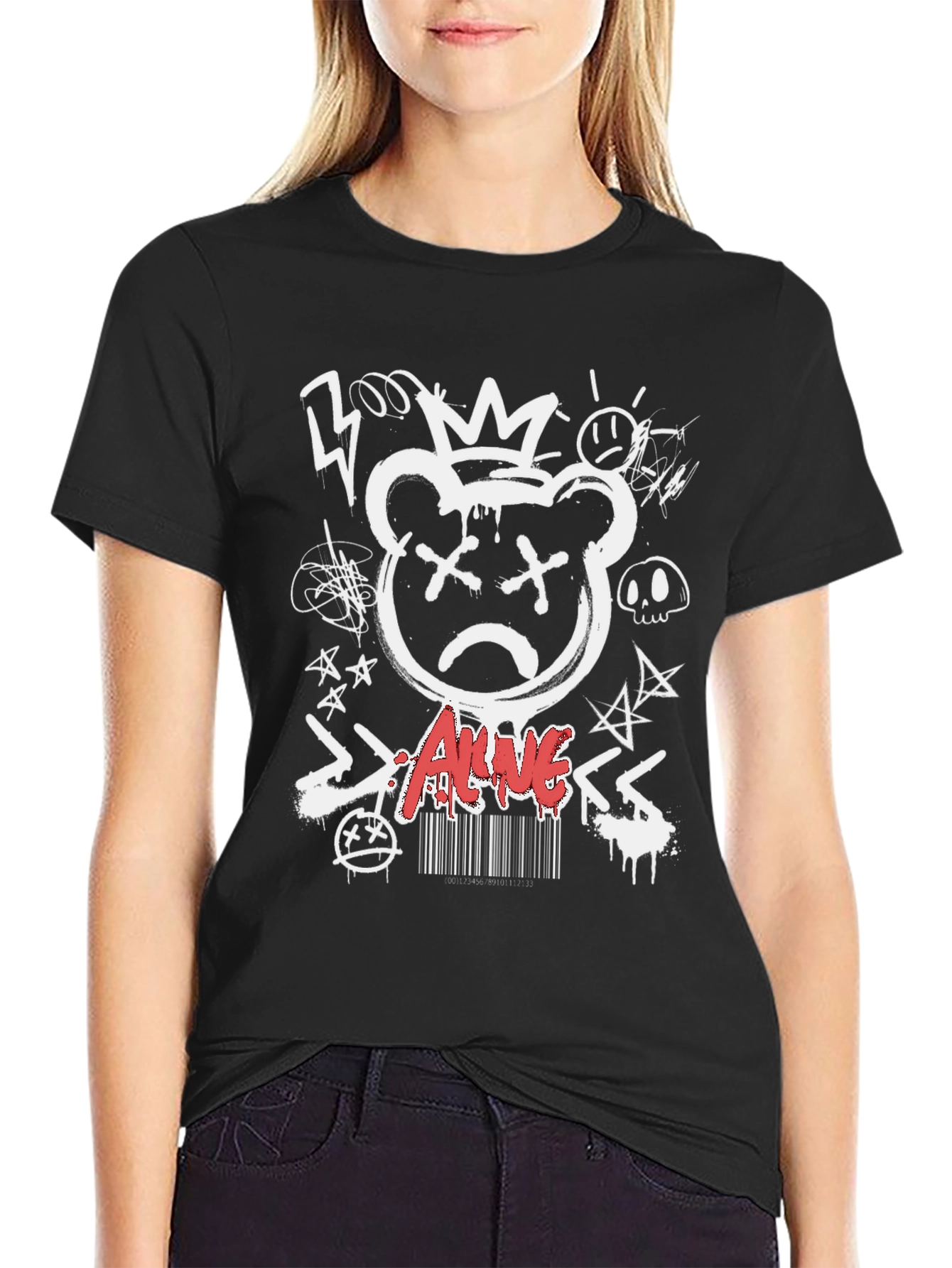 Edgy Graffiti Bear Graphic T-Shirt