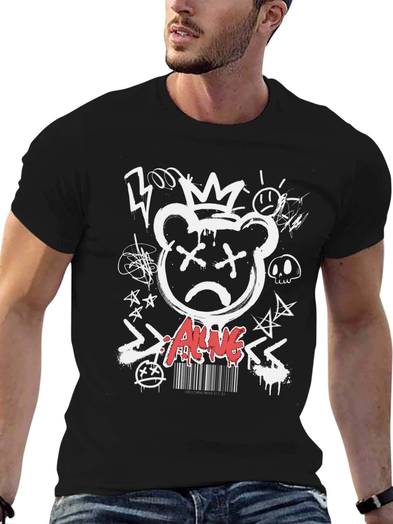 Edgy Graffiti Bear Graphic T-Shirt