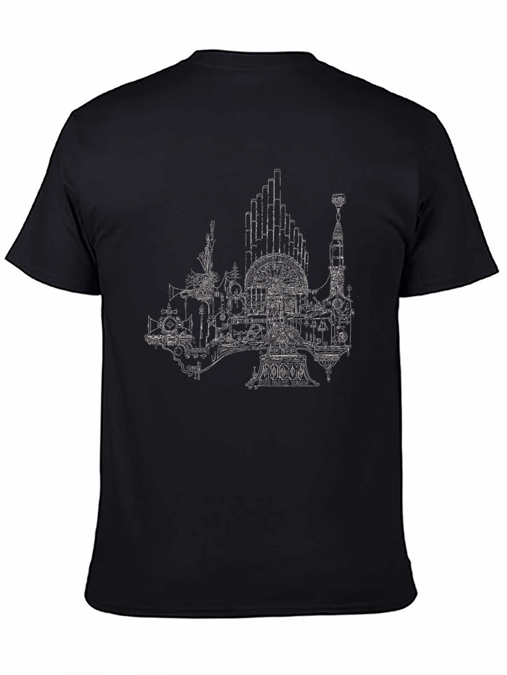 Steampunk Cityscape Graphic Tee - Black Cotton