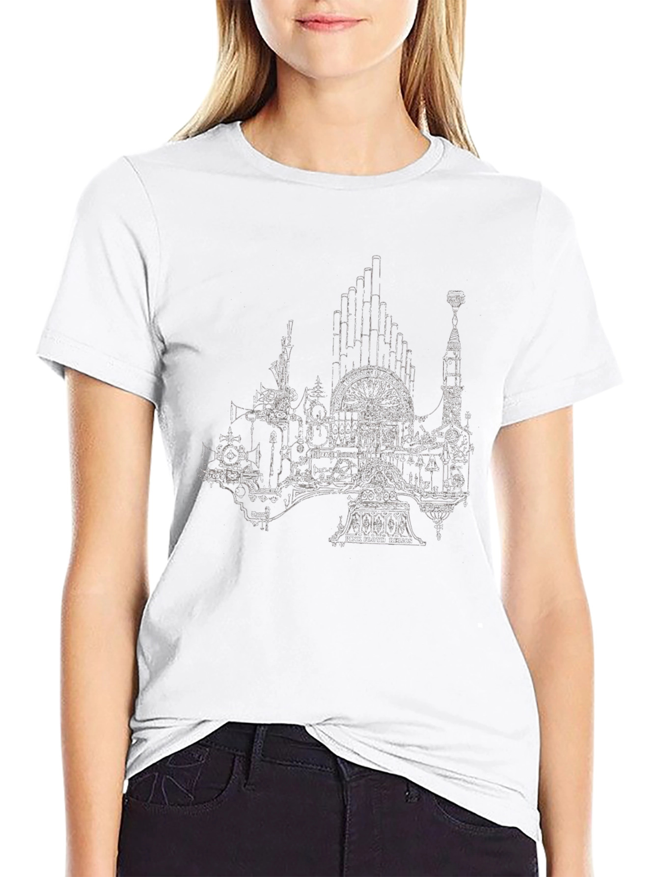 Steampunk Cityscape Graphic Tee - Black Cotton