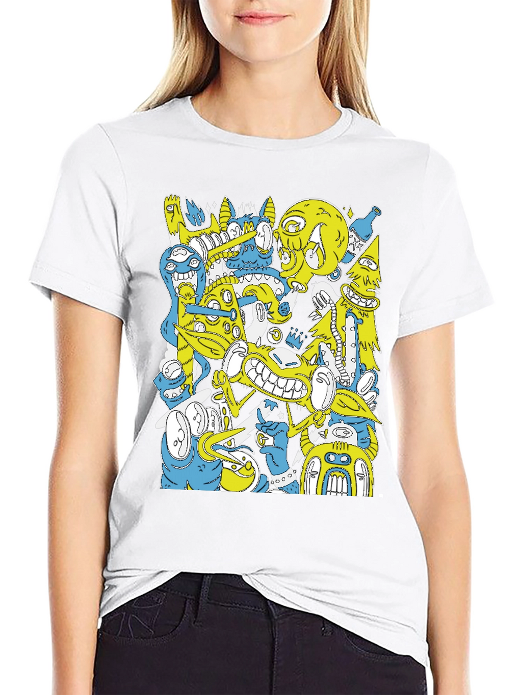 Abstract Cartoon Graphic Print Black T-Shirt