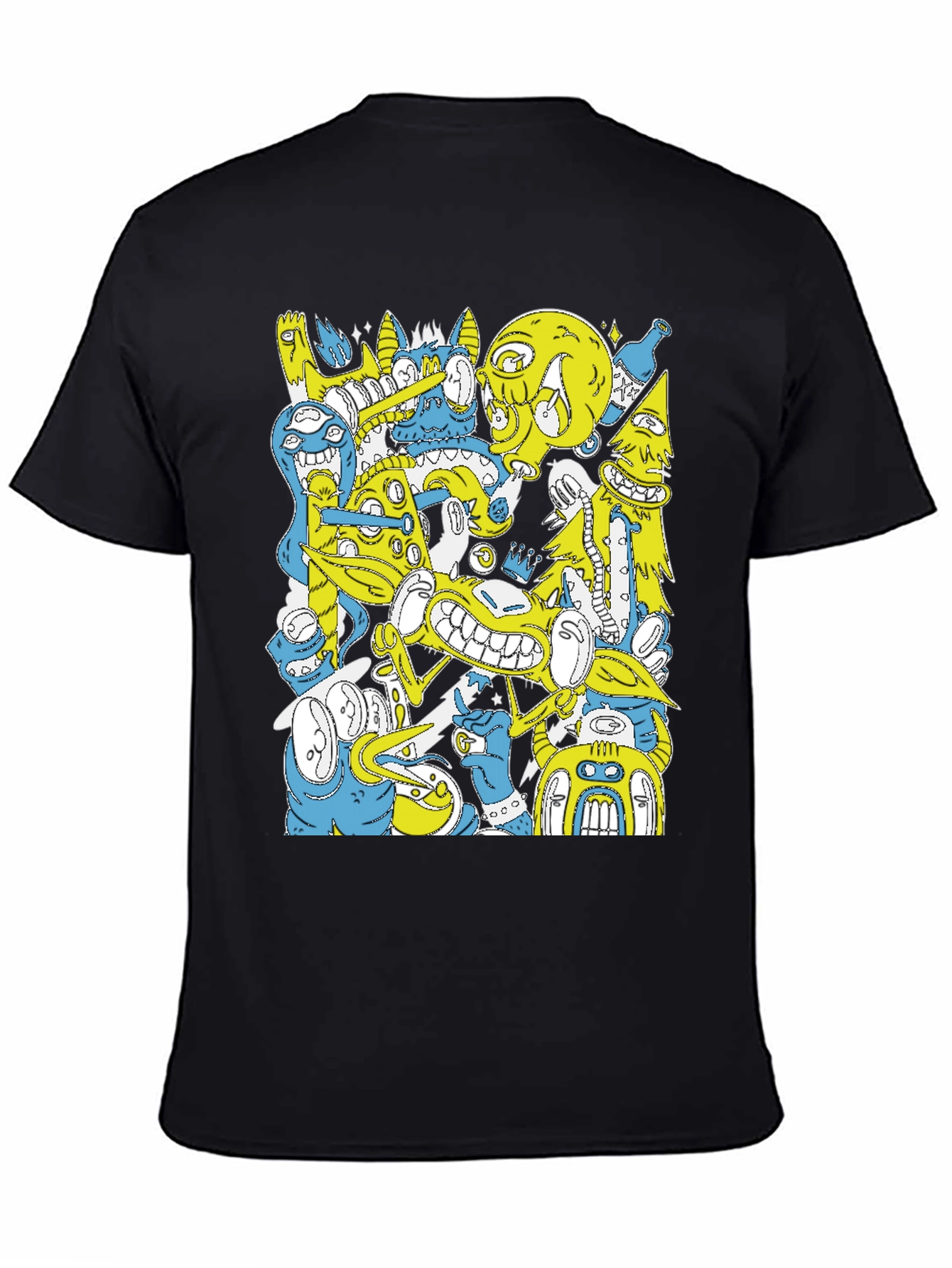 Abstract Cartoon Graphic Print Black T-Shirt