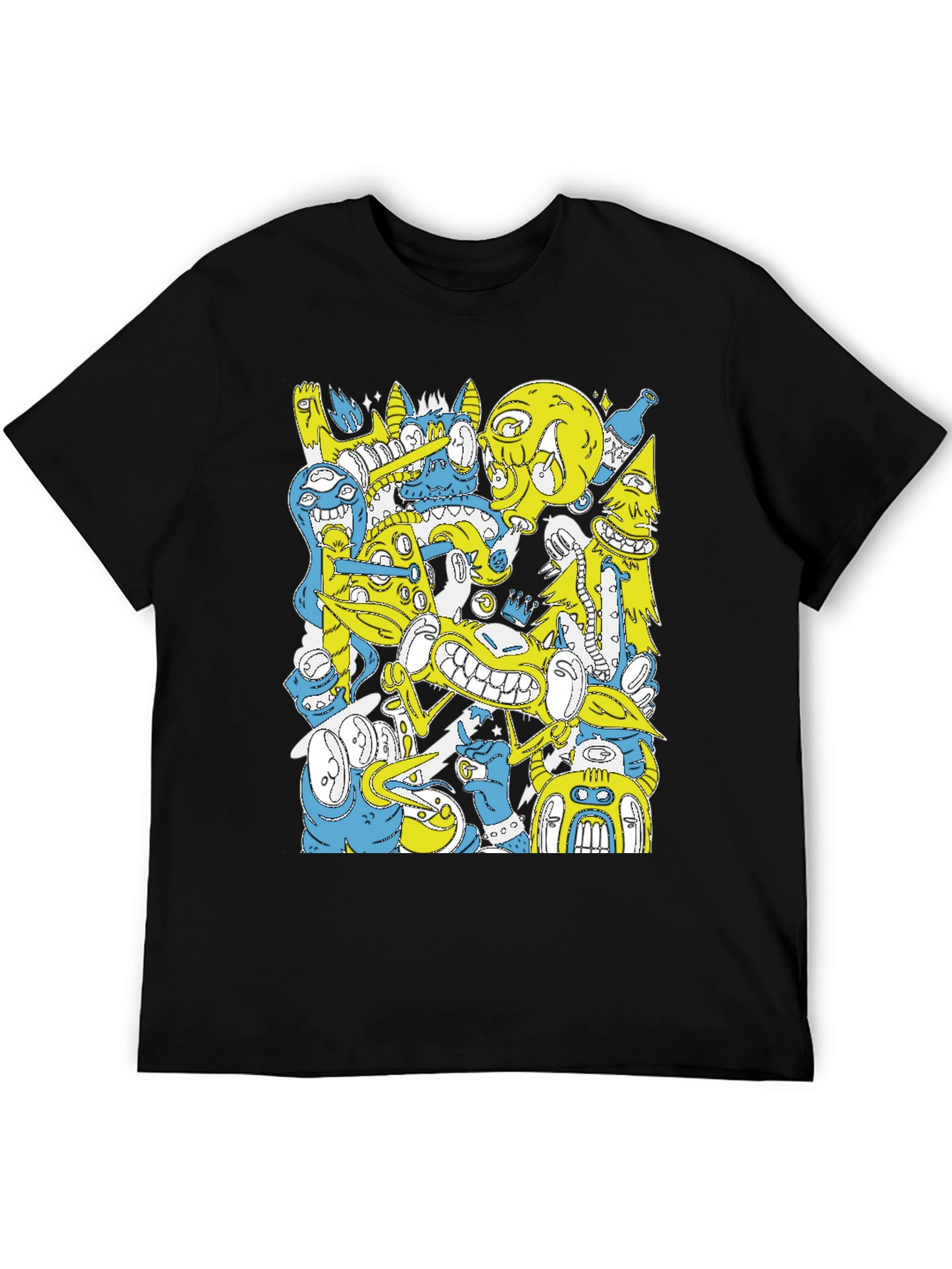 Abstract Cartoon Graphic Print Black T-Shirt