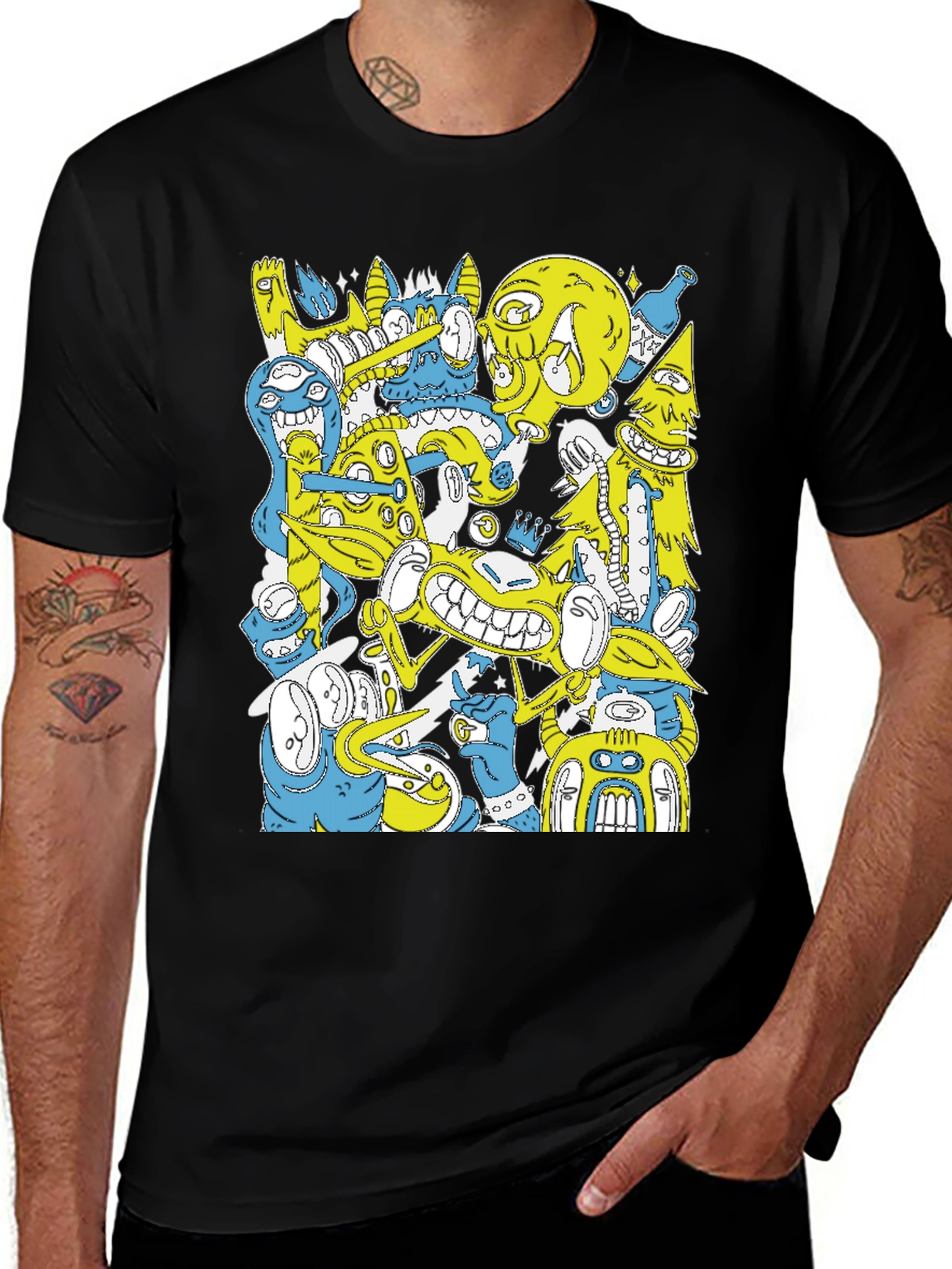 Abstract Cartoon Graphic Print Black T-Shirt