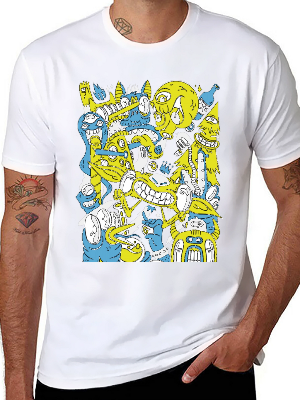 Abstract Cartoon Graphic Print Black T-Shirt
