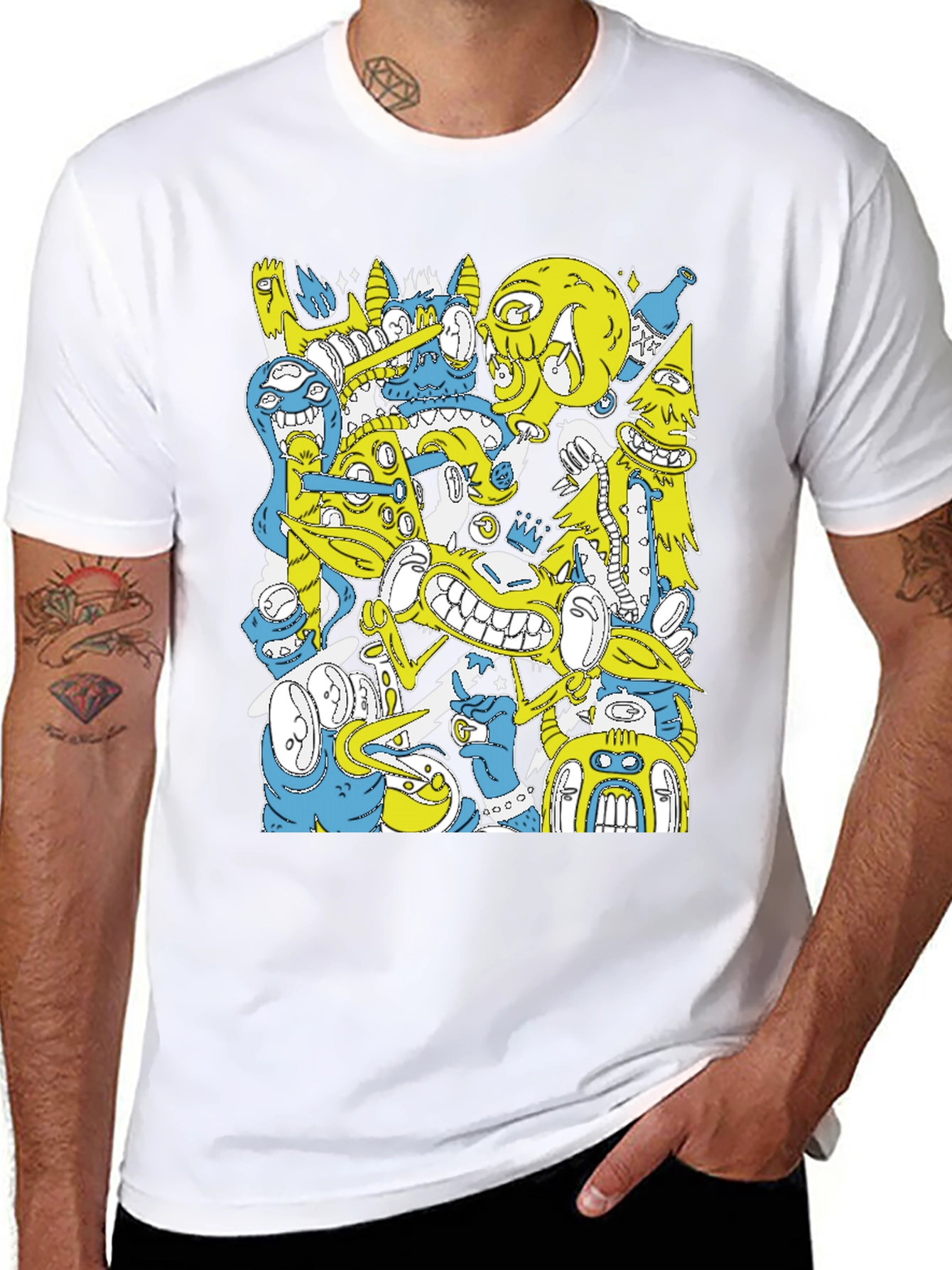 Abstract Cartoon Graphic Print Black T-Shirt