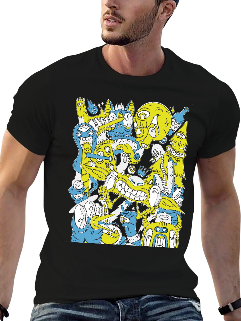 Abstract Cartoon Graphic Print Black T-Shirt