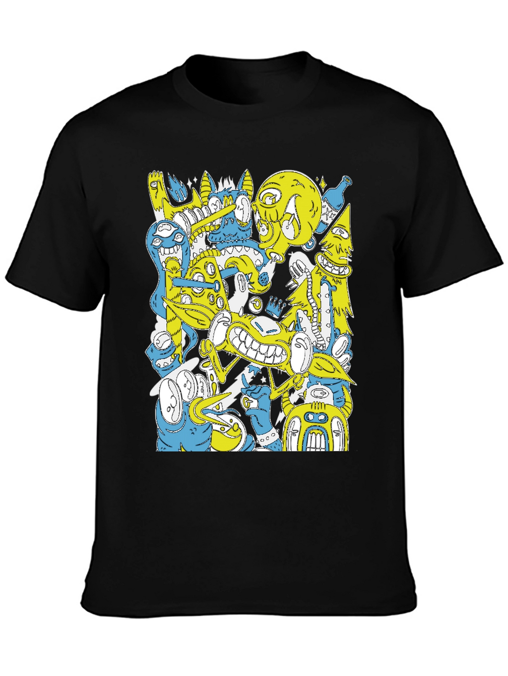 Abstract Cartoon Graphic Print Black T-Shirt