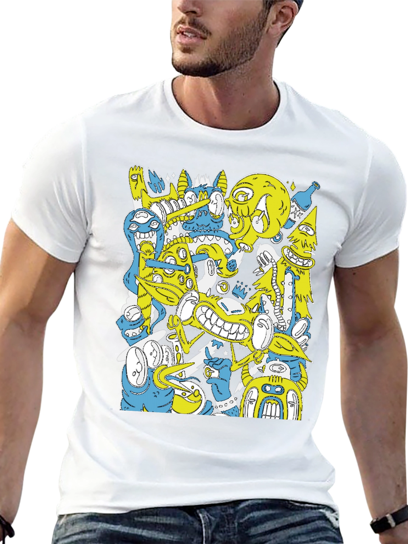 Abstract Cartoon Graphic Print Black T-Shirt