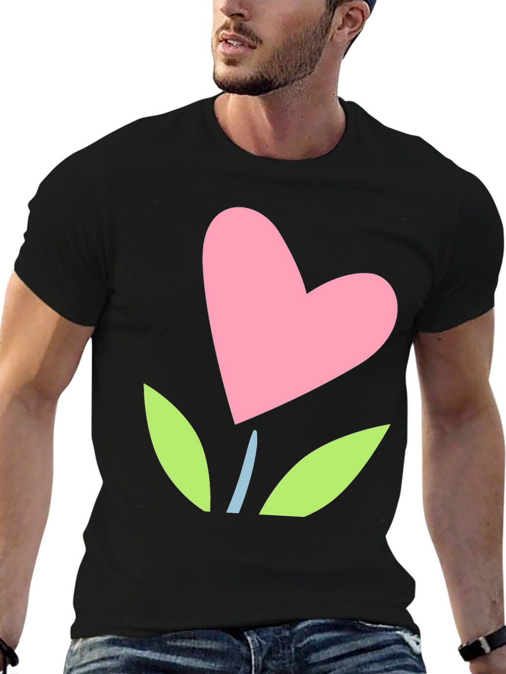 Heart Flower Graphic Tee - Black