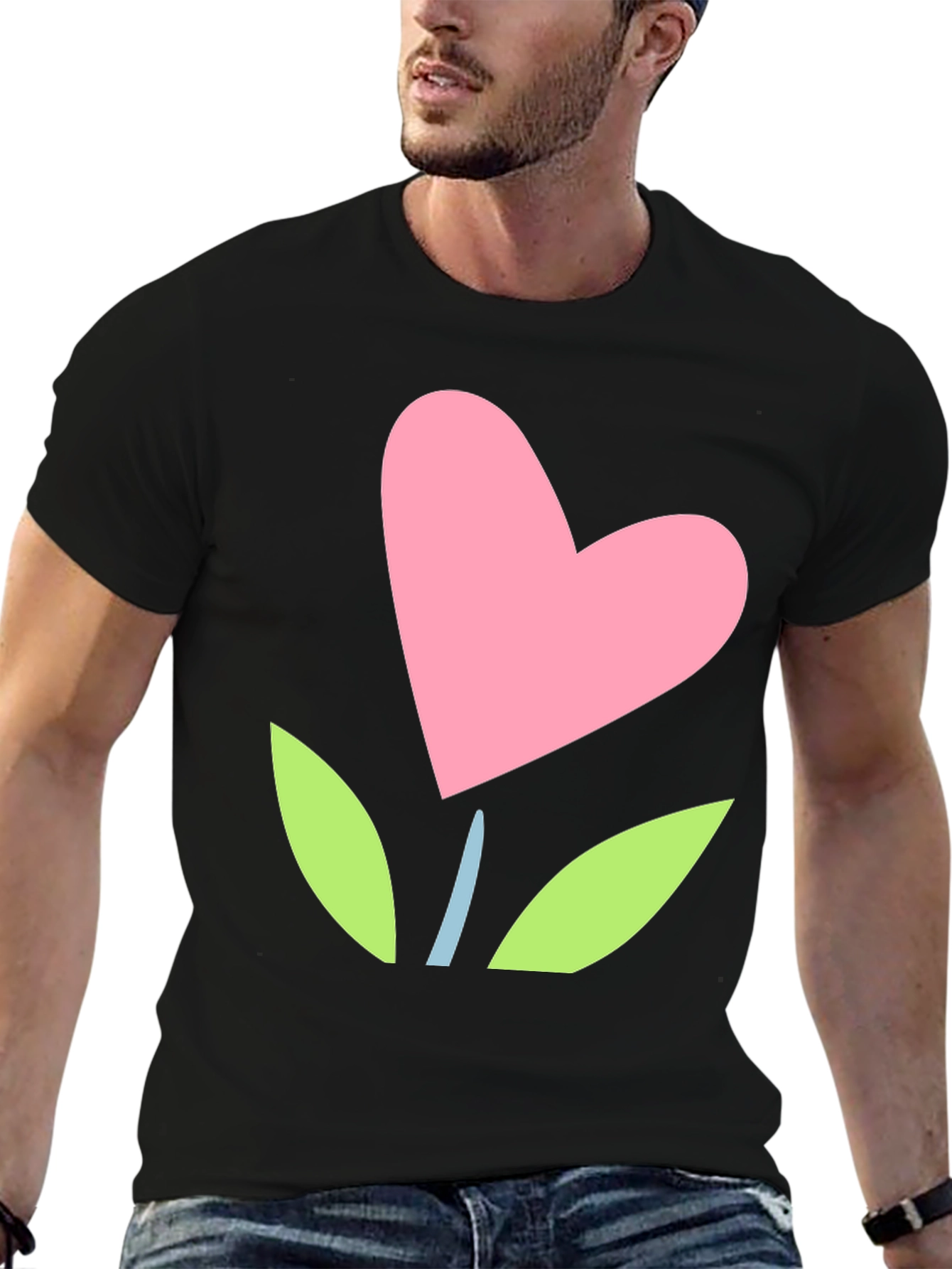 Heart Flower Graphic Tee - Black