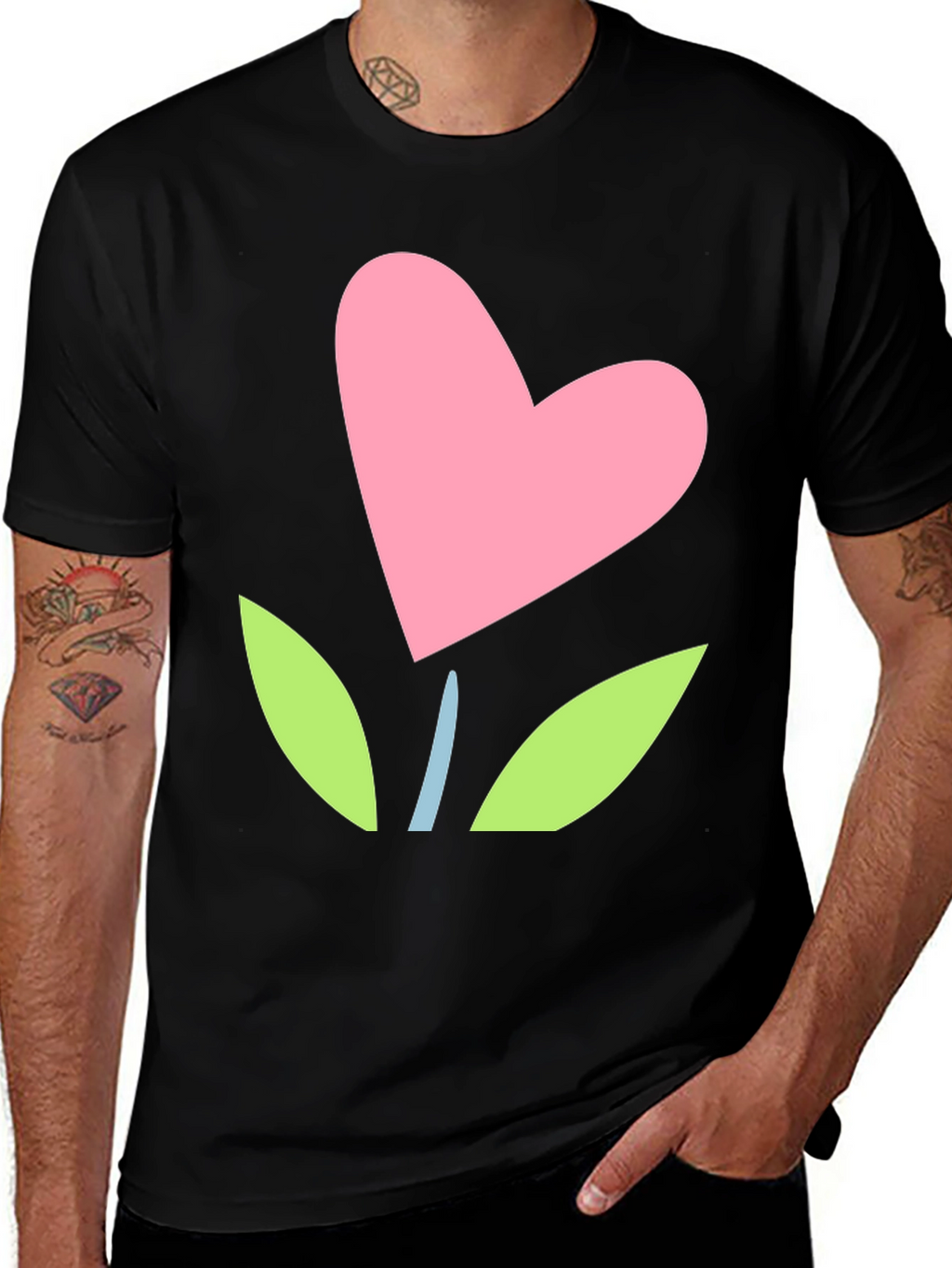 Heart Flower Graphic Tee - Black