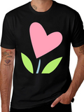 Heart Flower Graphic Tee - Black