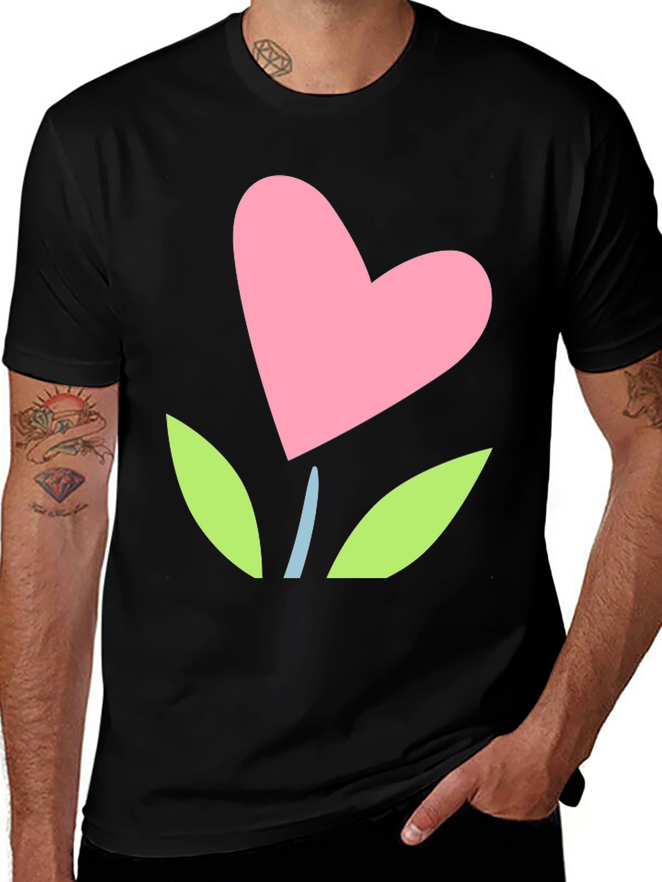 Heart Flower Graphic Tee - Black