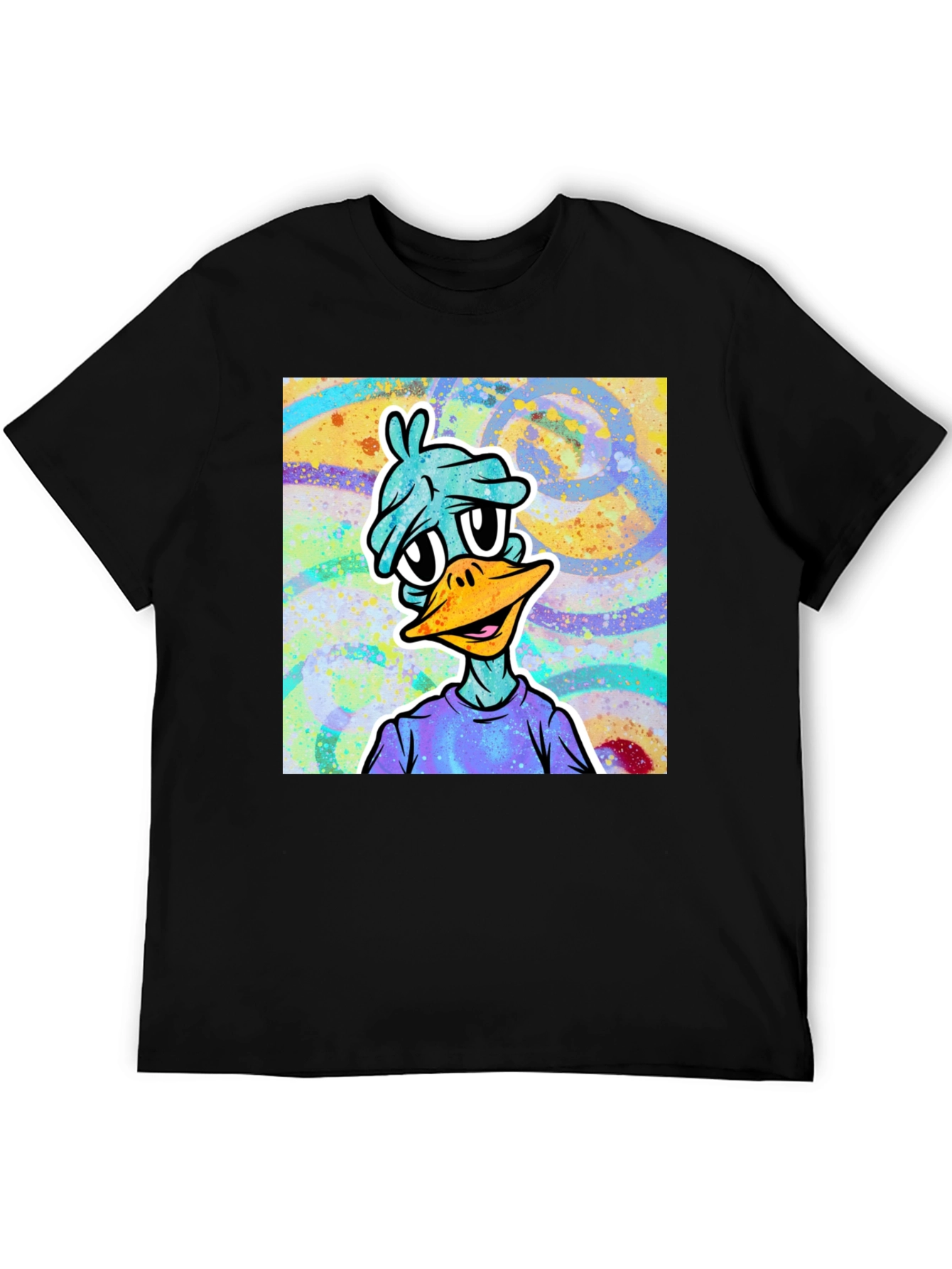 Cartoon Duck Graphic Tee - Black