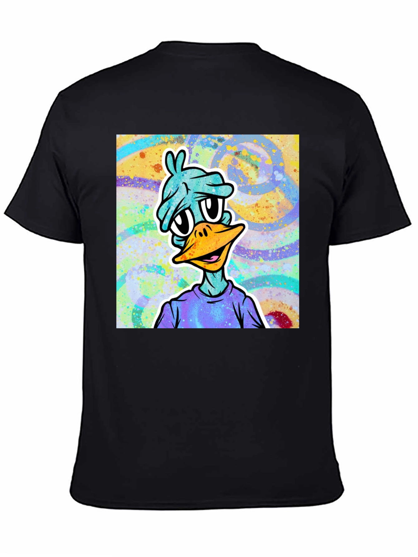 Cartoon Duck Graphic Tee - Black
