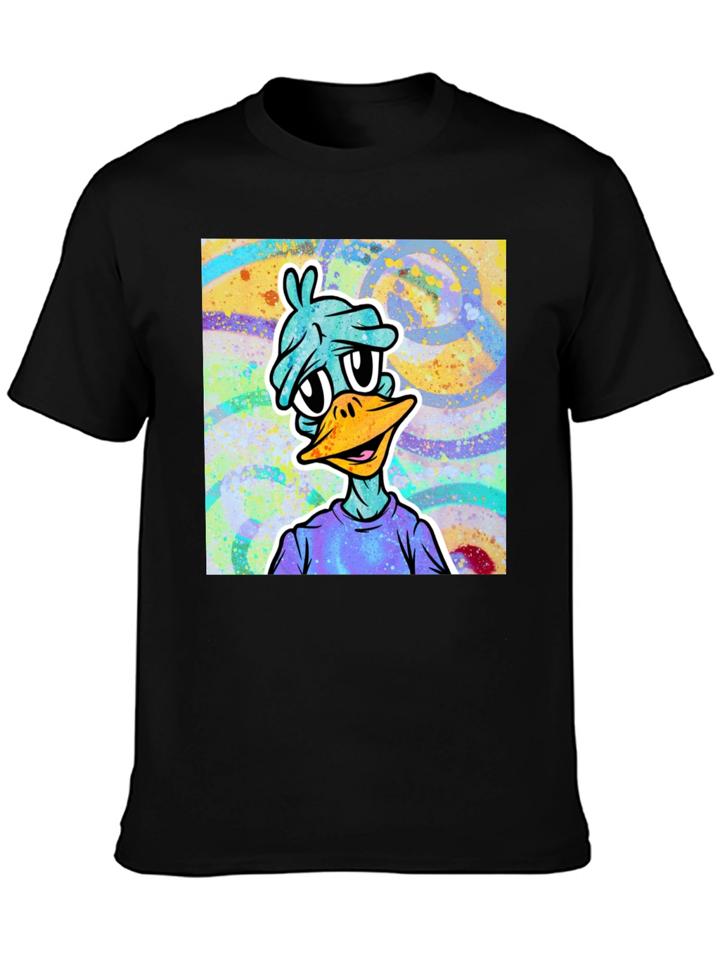 Cartoon Duck Graphic Tee - Black