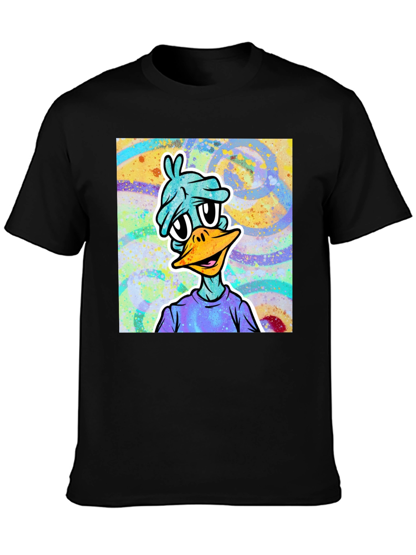 Cartoon Duck Graphic Tee - Black