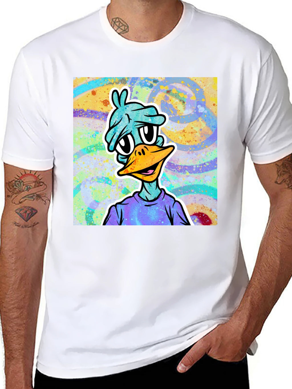 Cartoon Duck Graphic Tee - Black