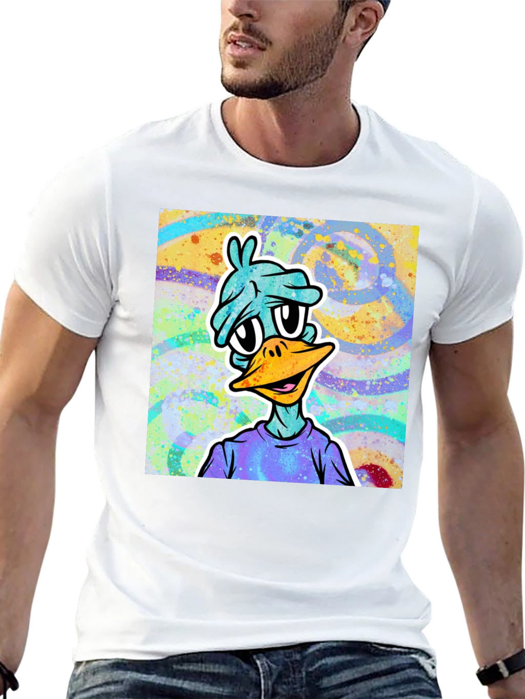 Cartoon Duck Graphic Tee - Black