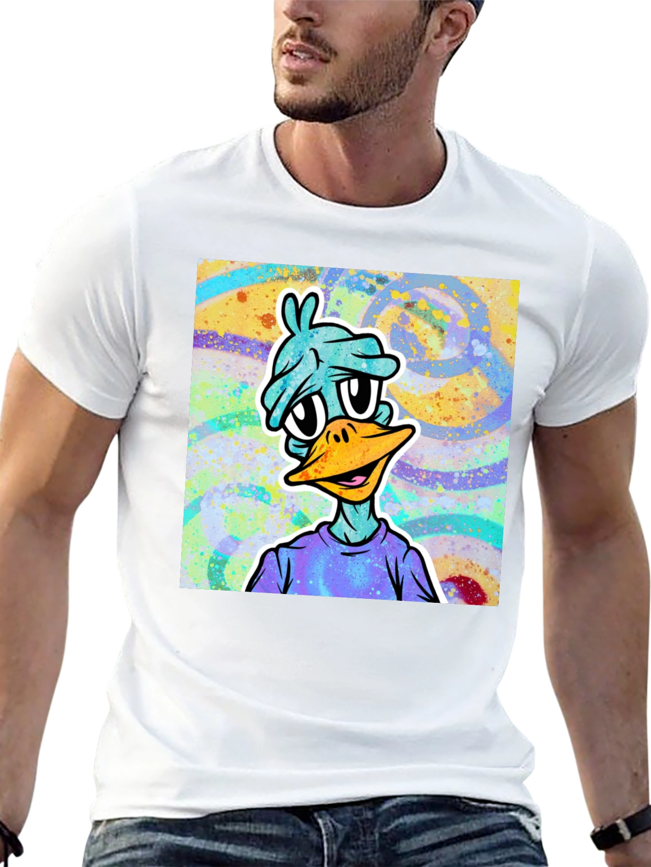 Cartoon Duck Graphic Tee - Black